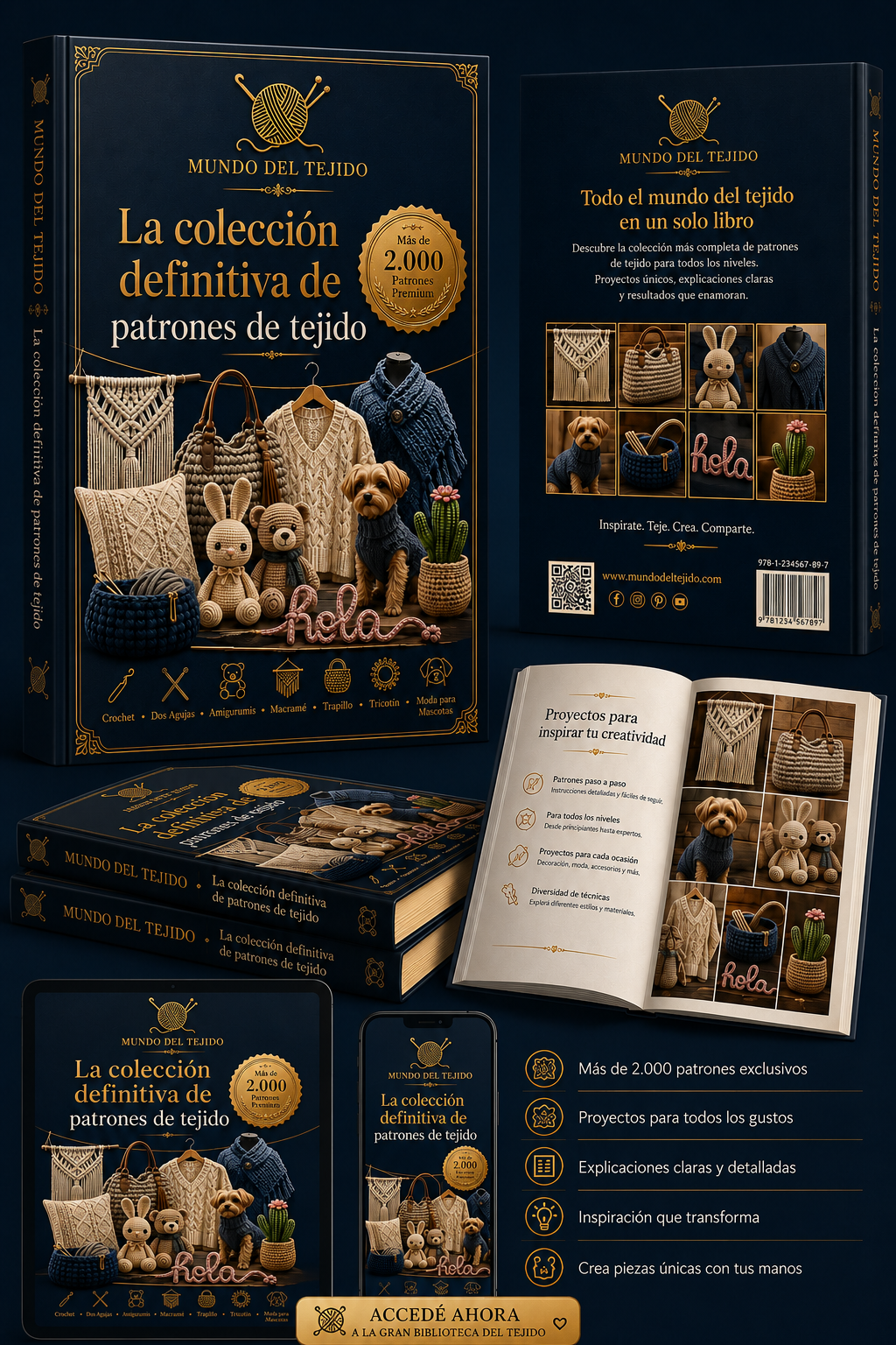 La Gran Biblioteca del Tejido: +2.000 patrones premium de crochet, dos agujas, amigurumis y mucho más